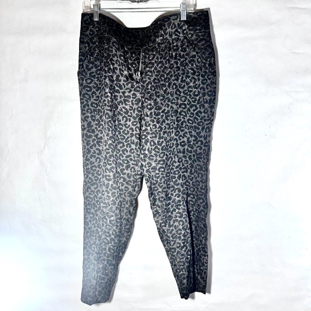 Ann Taylor Satin Black Leopard Print Ankle Pants Size 10 EUC